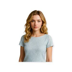 Avec Les Filles Baby Blue Lace Short Sleeve Stretch Top Size Medium Soft Girl